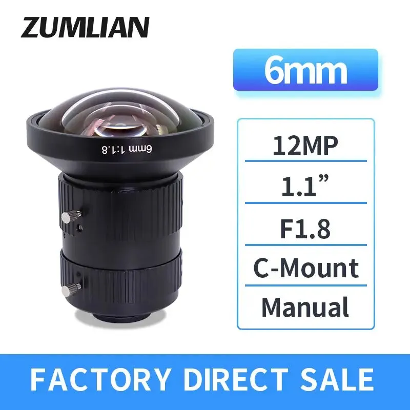 12MP C Mount 6mm 1" F1.8  FA Eyefish Prime Lens For Vision Inspection