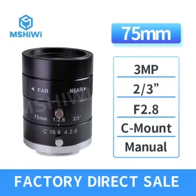 3MP 75mm Manual Iris C-mount F2.8 Aperture 2/3" Industrial FA Lens