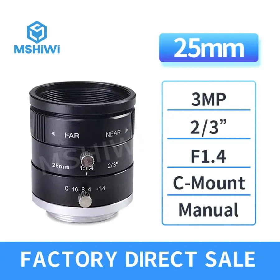 3MP C-mount 16mm-35mm Prime Lens 2/3" F1.4 Manual Iris Industrial Lens