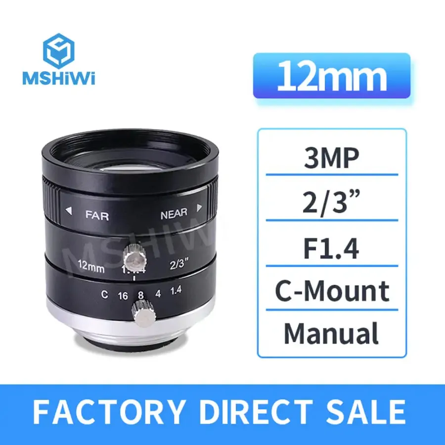 3MP C-mount 16mm-35mm Prime Lens 2/3" F1.4 Manual Iris Industrial Lens