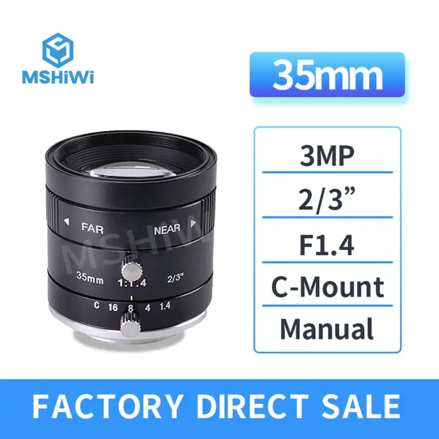 3MP C-mount 16mm-35mm Prime Lens 2/3" F1.4 Manual Iris Industrial Lens