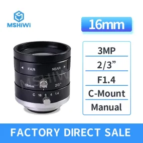 3MP C-mount 16mm-35mm Prime Lens 2/3" F1.4 Manual Iris Industrial Lens