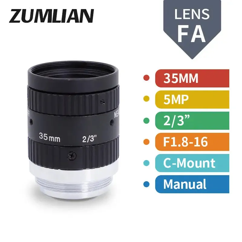 5MP 16mm-50mm 1/1.8" FA Prime Lens C-mount F1.8-16 Manual Iris Lens