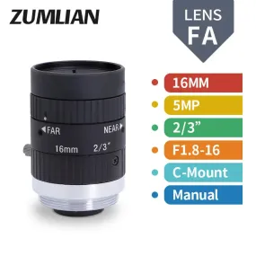 5MP 16mm-50mm 1/1.8" FA Prime Lens C-mount F1.8-16 Manual Iris Lens