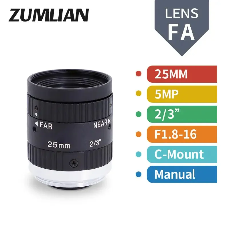 5MP 16mm-50mm 1/1.8" FA Prime Lens C-mount F1.8-16 Manual Iris Lens