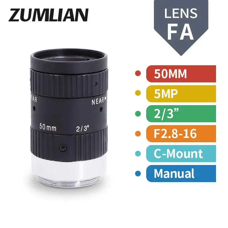 5MP 16mm-50mm 1/1.8" FA Prime Lens C-mount F1.8-16 Manual Iris Lens