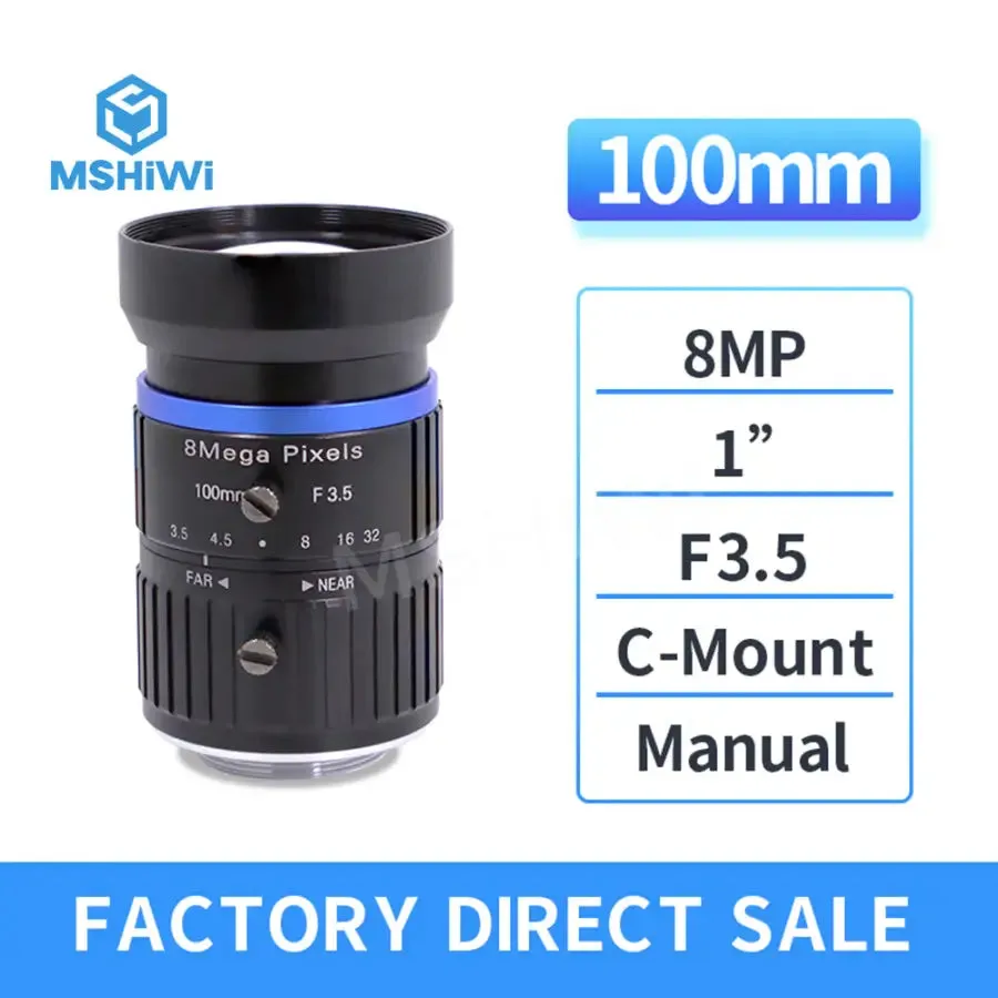 8MP 100mm C-mount F3.5 Aperture Manual Iris 1" Industrial FA Lens