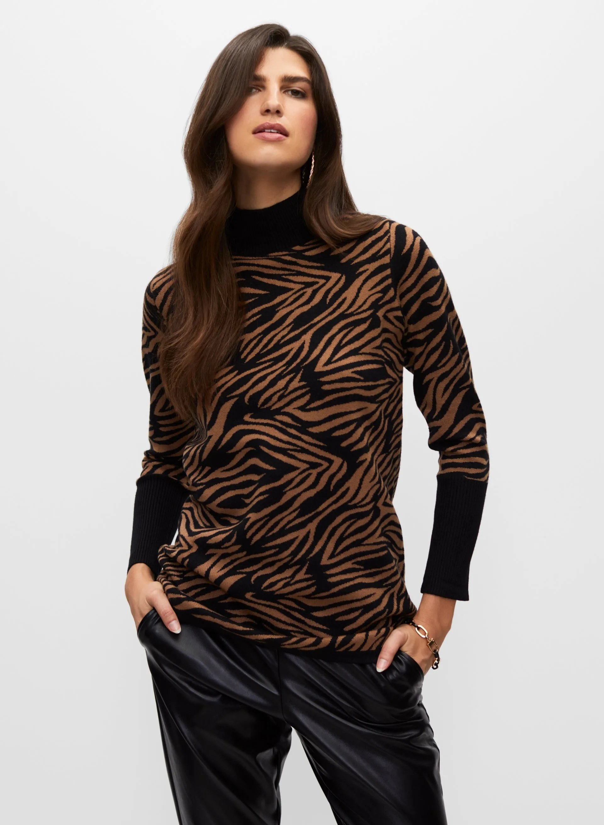 Animal Motif Mock Neck Sweater