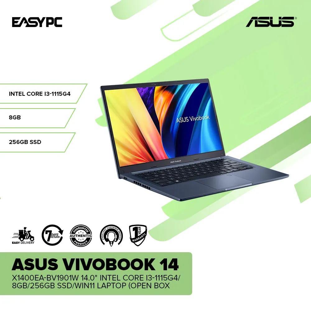 Asus Vivobook 14 X1400EA-BV1901W 14.0" Intel Core i3-1115G4/8GB/256GB SSD/Win11 Laptop (Open Box)