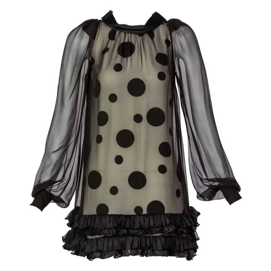 BALENCIAGA Black Polka Dot Silk Dress | Size XS/S