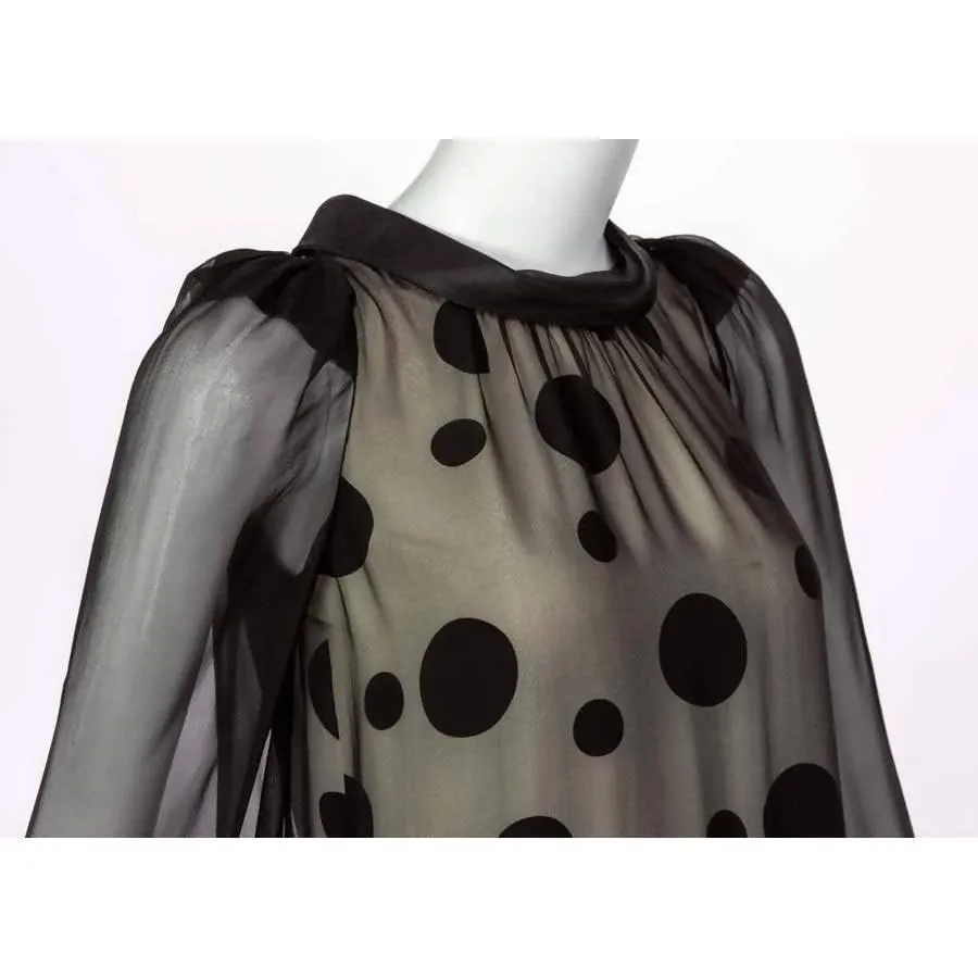 BALENCIAGA Black Polka Dot Silk Dress | Size XS/S