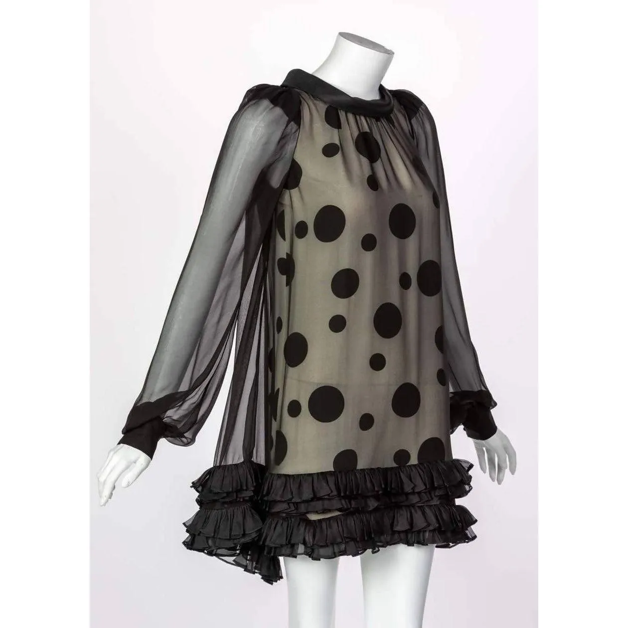 BALENCIAGA Black Polka Dot Silk Dress | Size XS/S