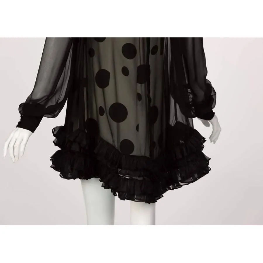 BALENCIAGA Black Polka Dot Silk Dress | Size XS/S