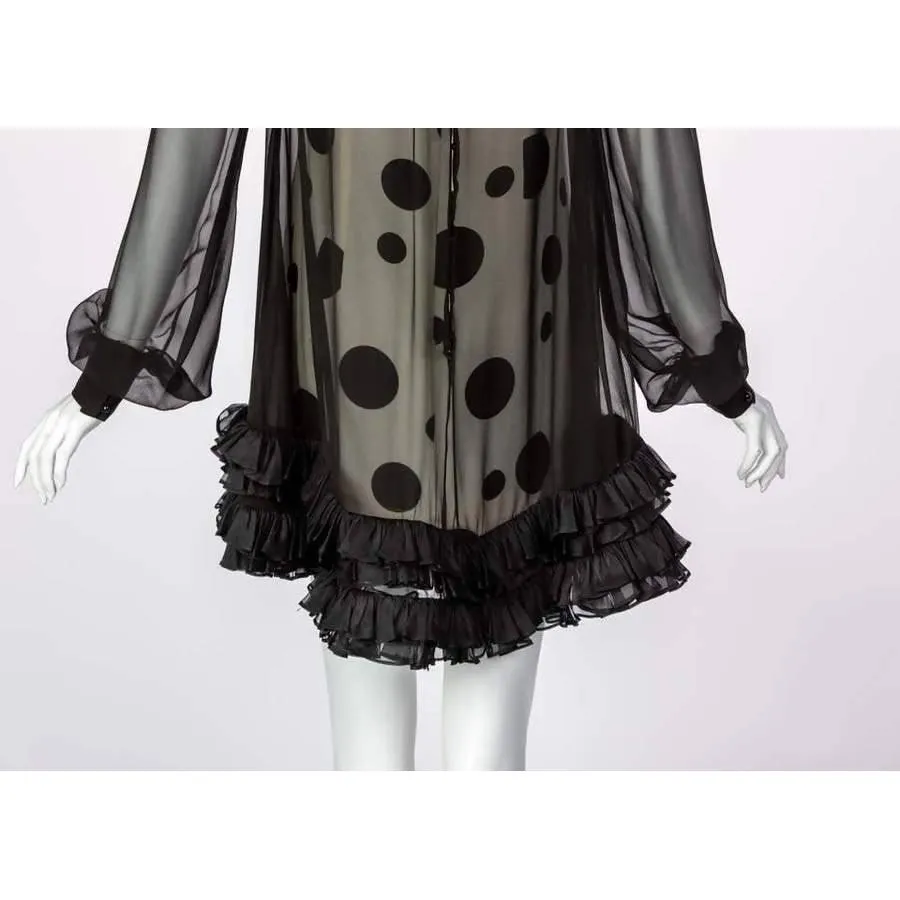 BALENCIAGA Black Polka Dot Silk Dress | Size XS/S