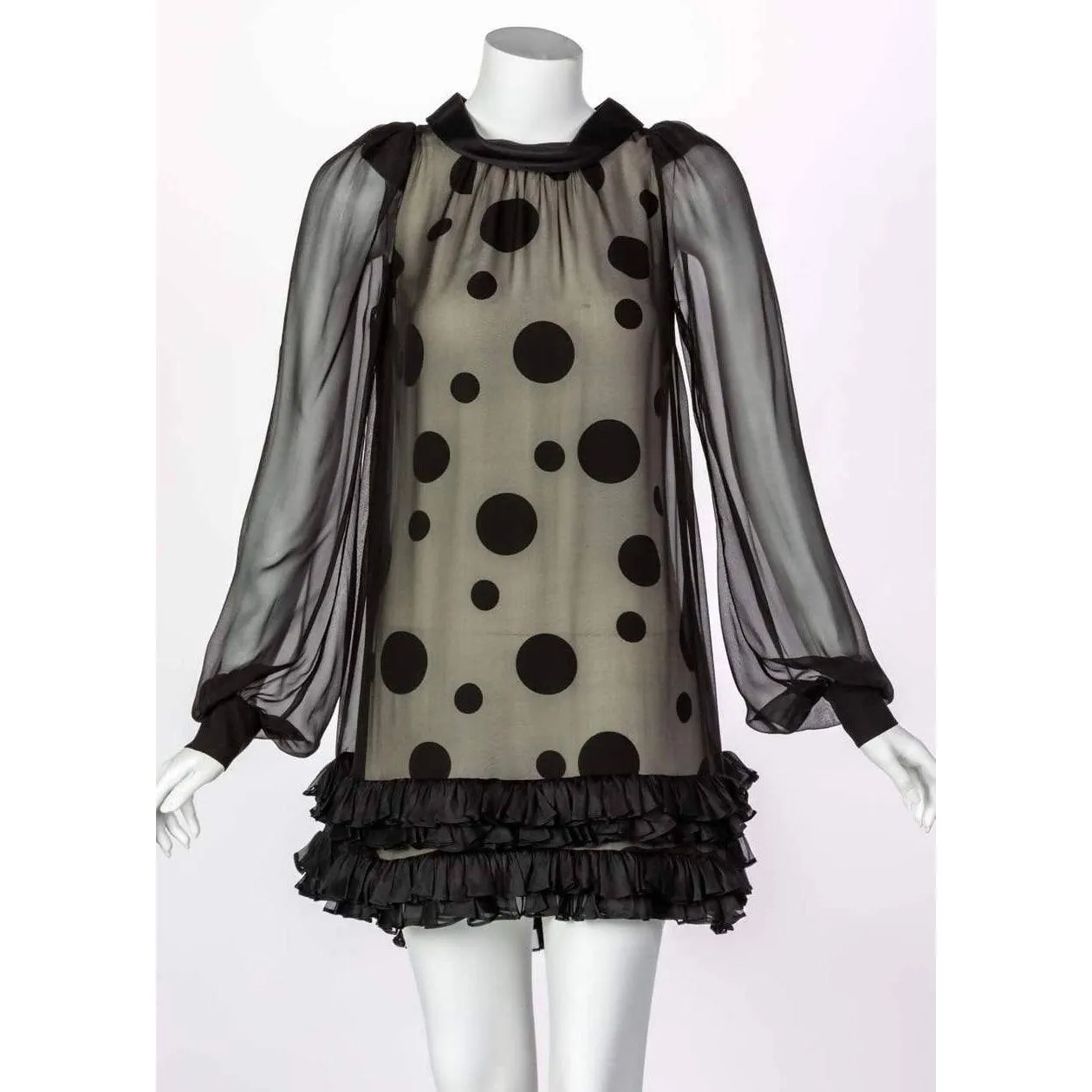 BALENCIAGA Black Polka Dot Silk Dress | Size XS/S