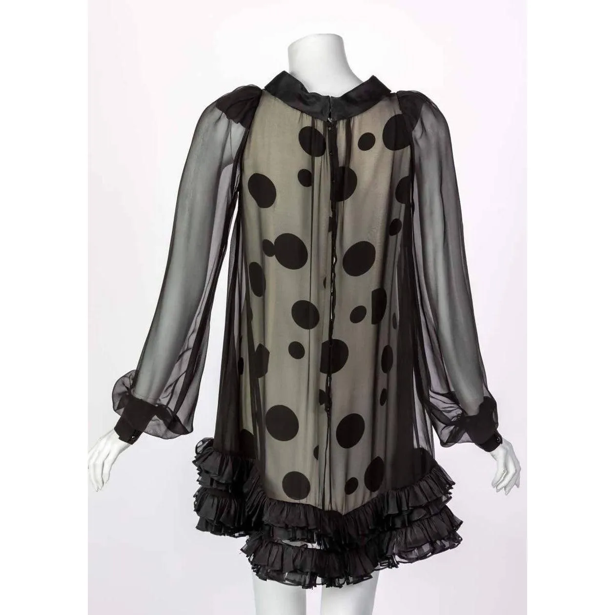 BALENCIAGA Black Polka Dot Silk Dress | Size XS/S