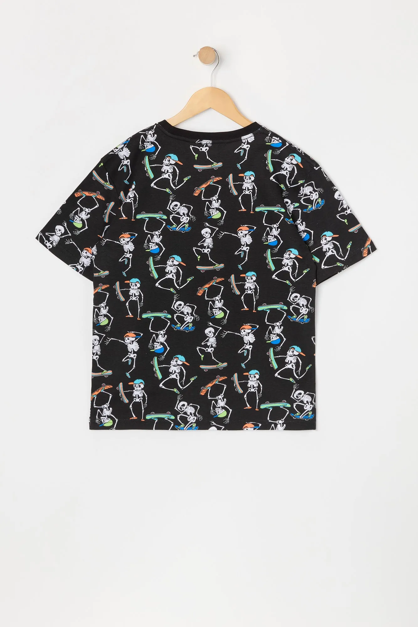 Boys Skateboard Skeleton Print T-Shirt