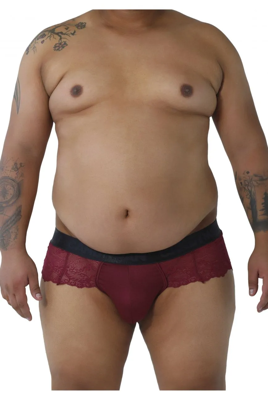 CandyMan 99304X Lace Thongs Burgundy Plus Sizes