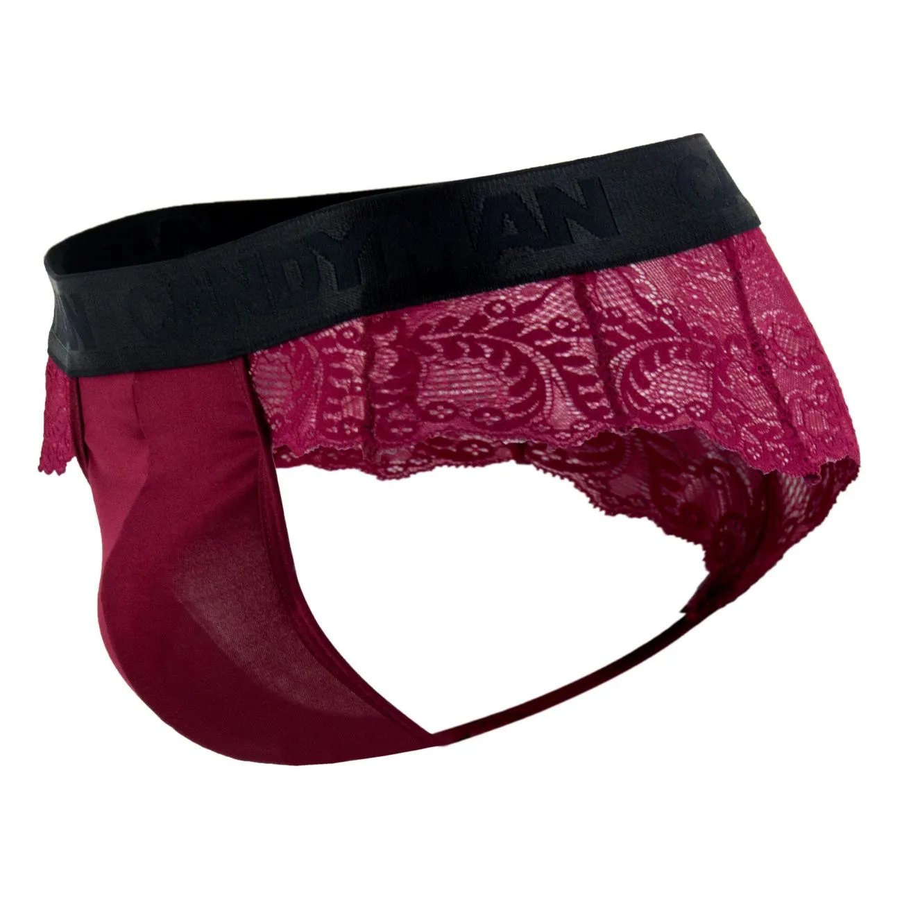 CandyMan 99304X Lace Thongs Burgundy Plus Sizes