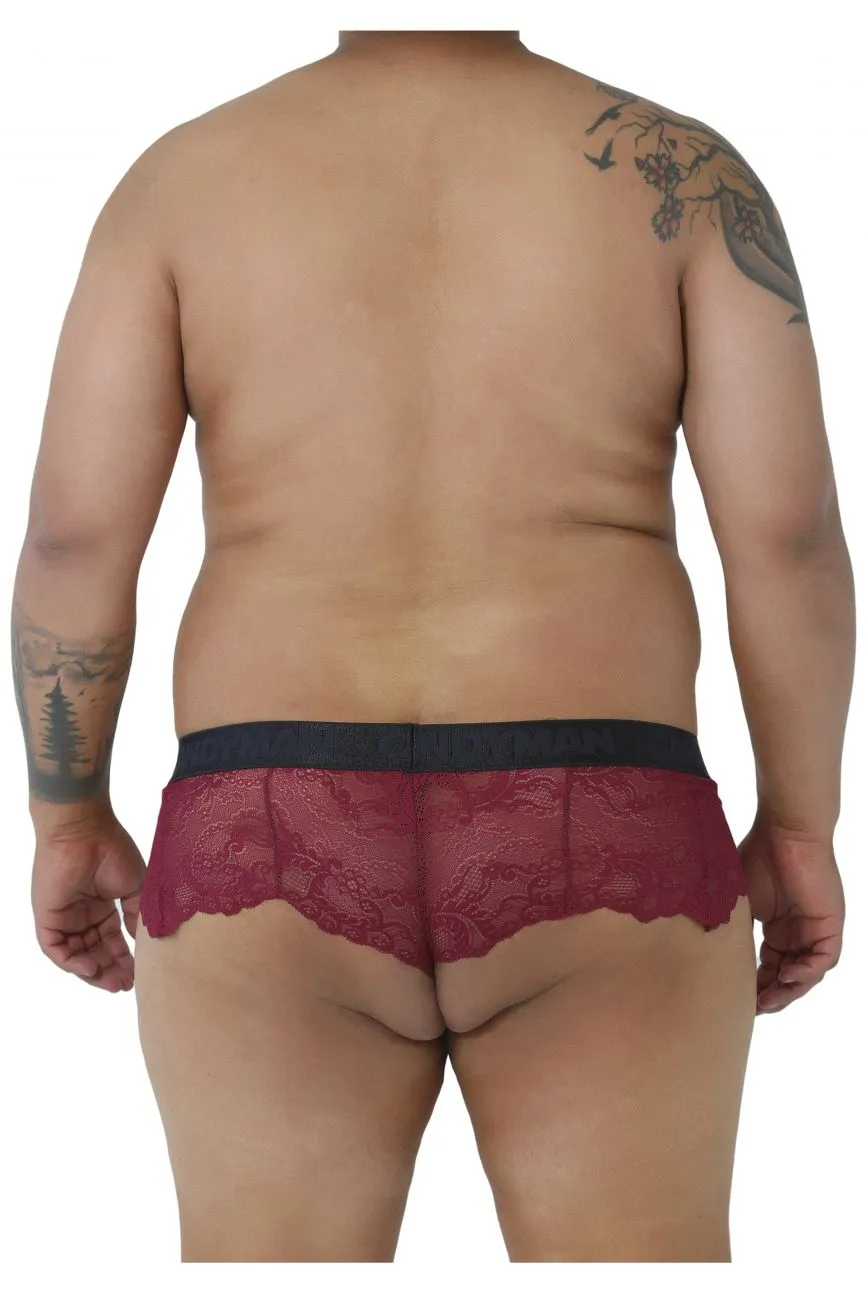 CandyMan 99304X Lace Thongs Burgundy Plus Sizes