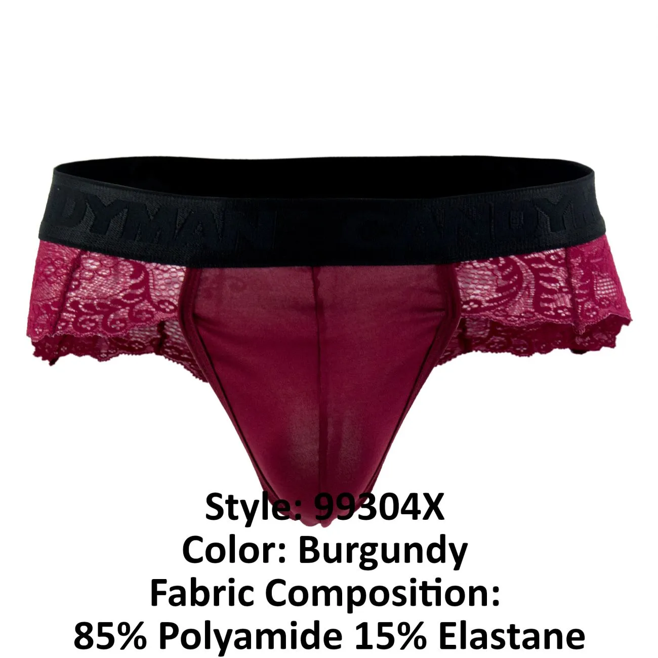 CandyMan 99304X Lace Thongs Burgundy Plus Sizes