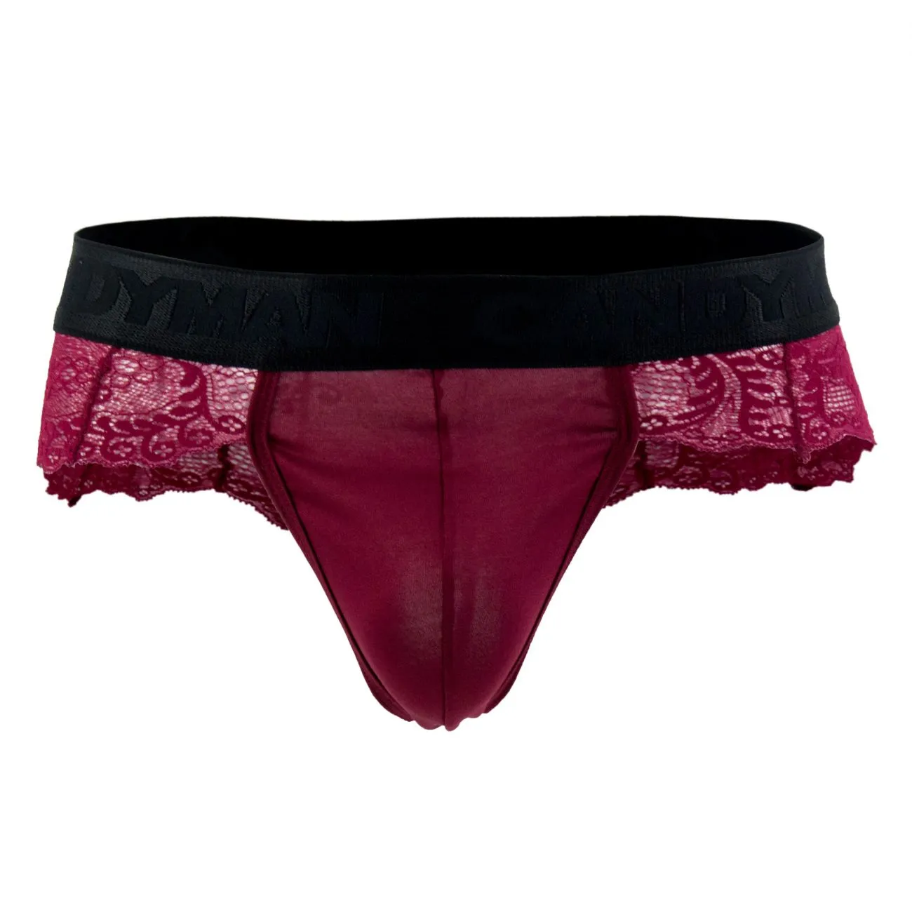 CandyMan 99304X Lace Thongs Burgundy Plus Sizes