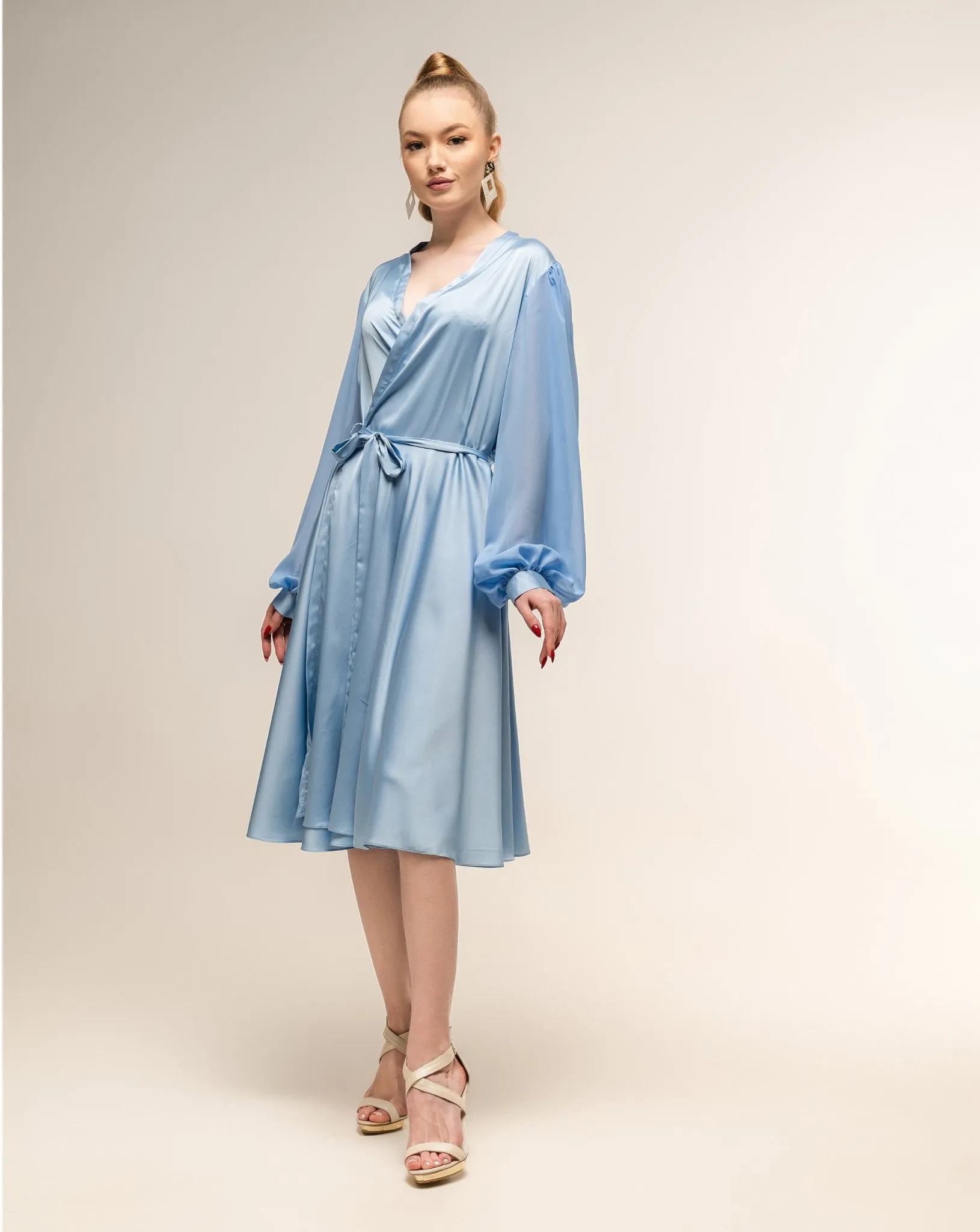 Classic Blue Wrap Dress Long Sleeve