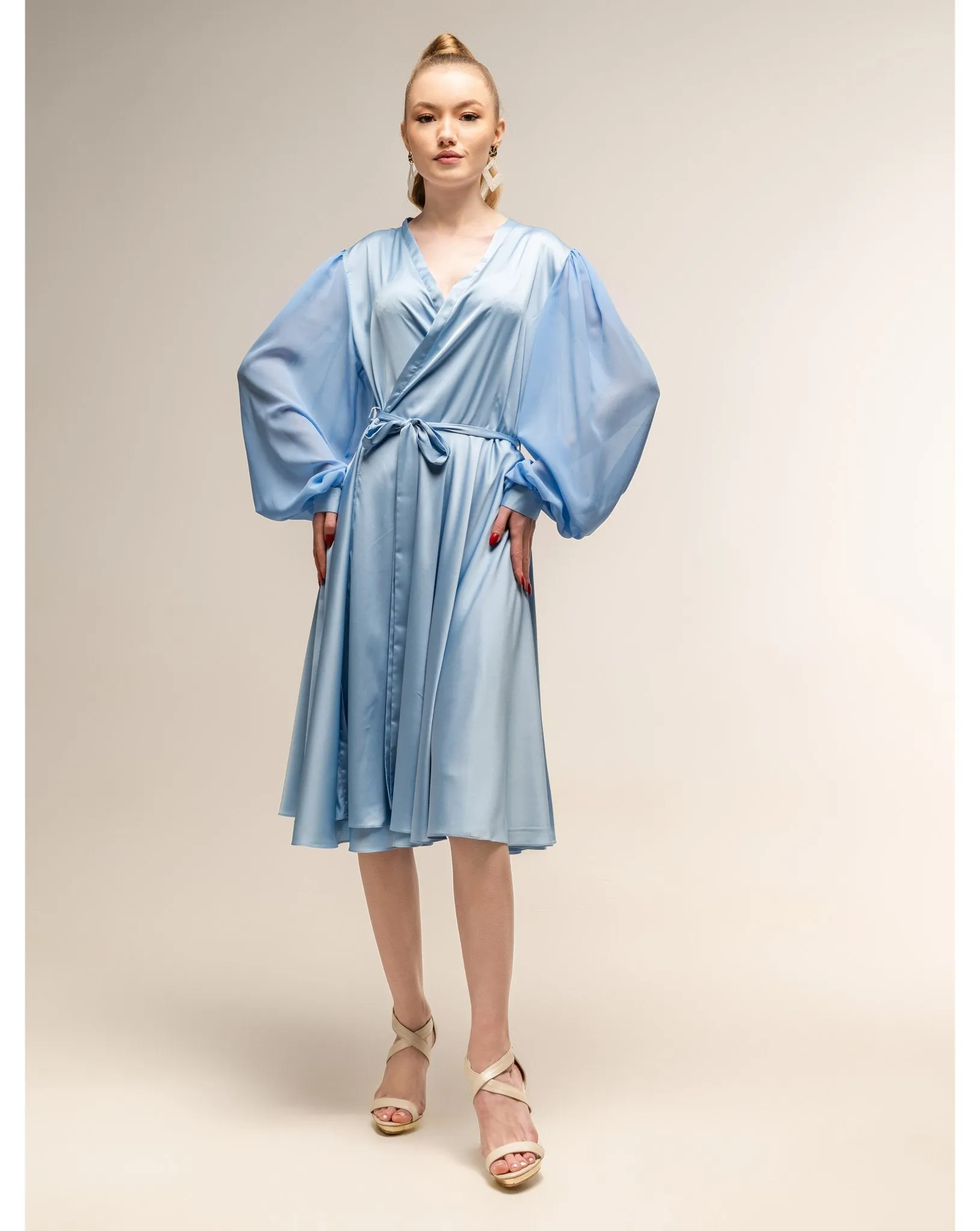 Classic Blue Wrap Dress Long Sleeve