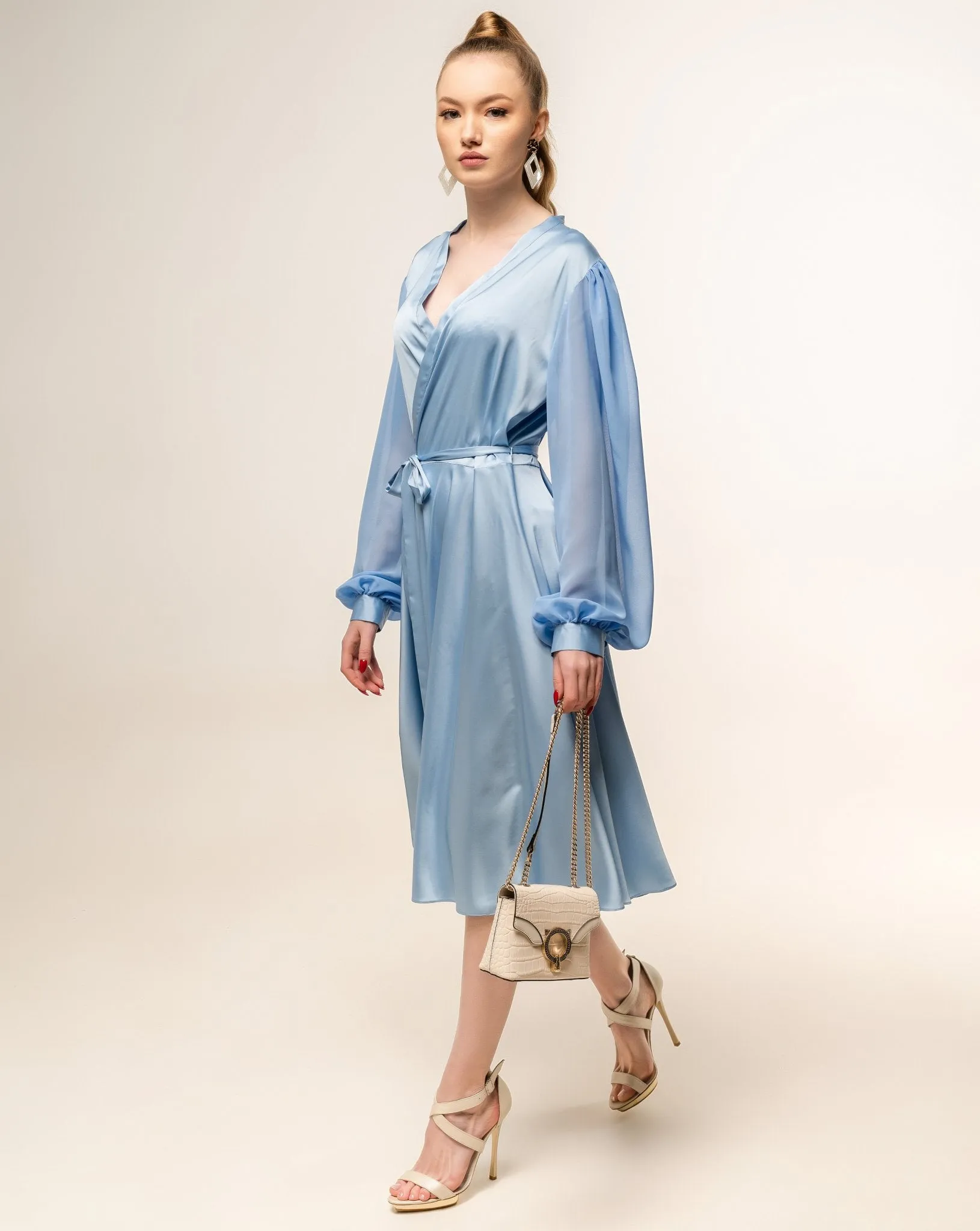 Classic Blue Wrap Dress Long Sleeve