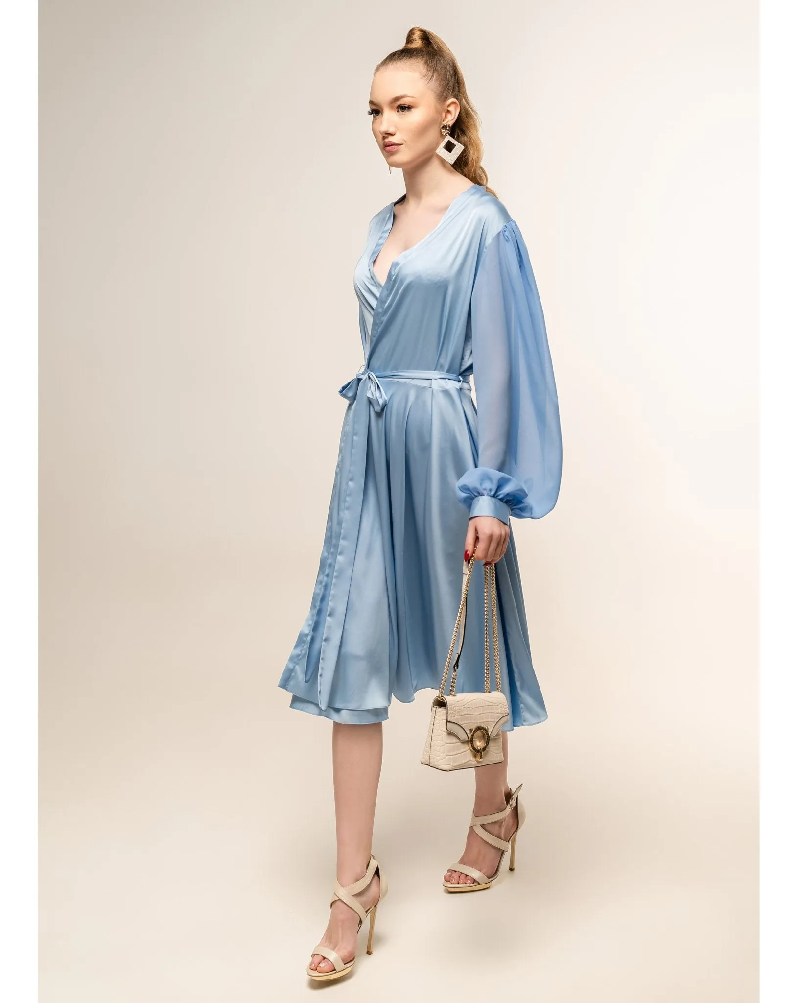 Classic Blue Wrap Dress Long Sleeve