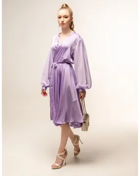 Classic Lilac Wrap Dress Long Sleeve