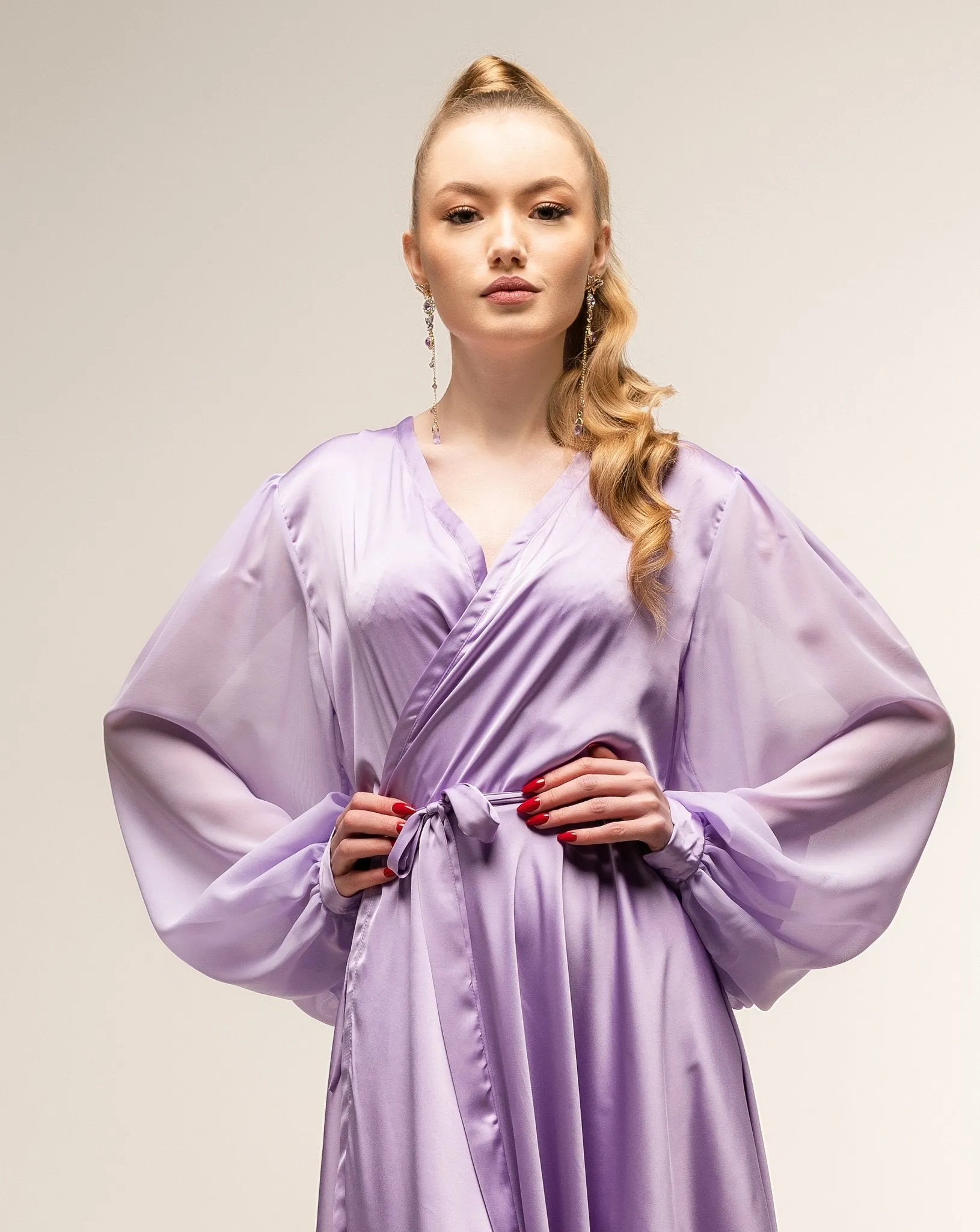 Classic Lilac Wrap Dress Long Sleeve