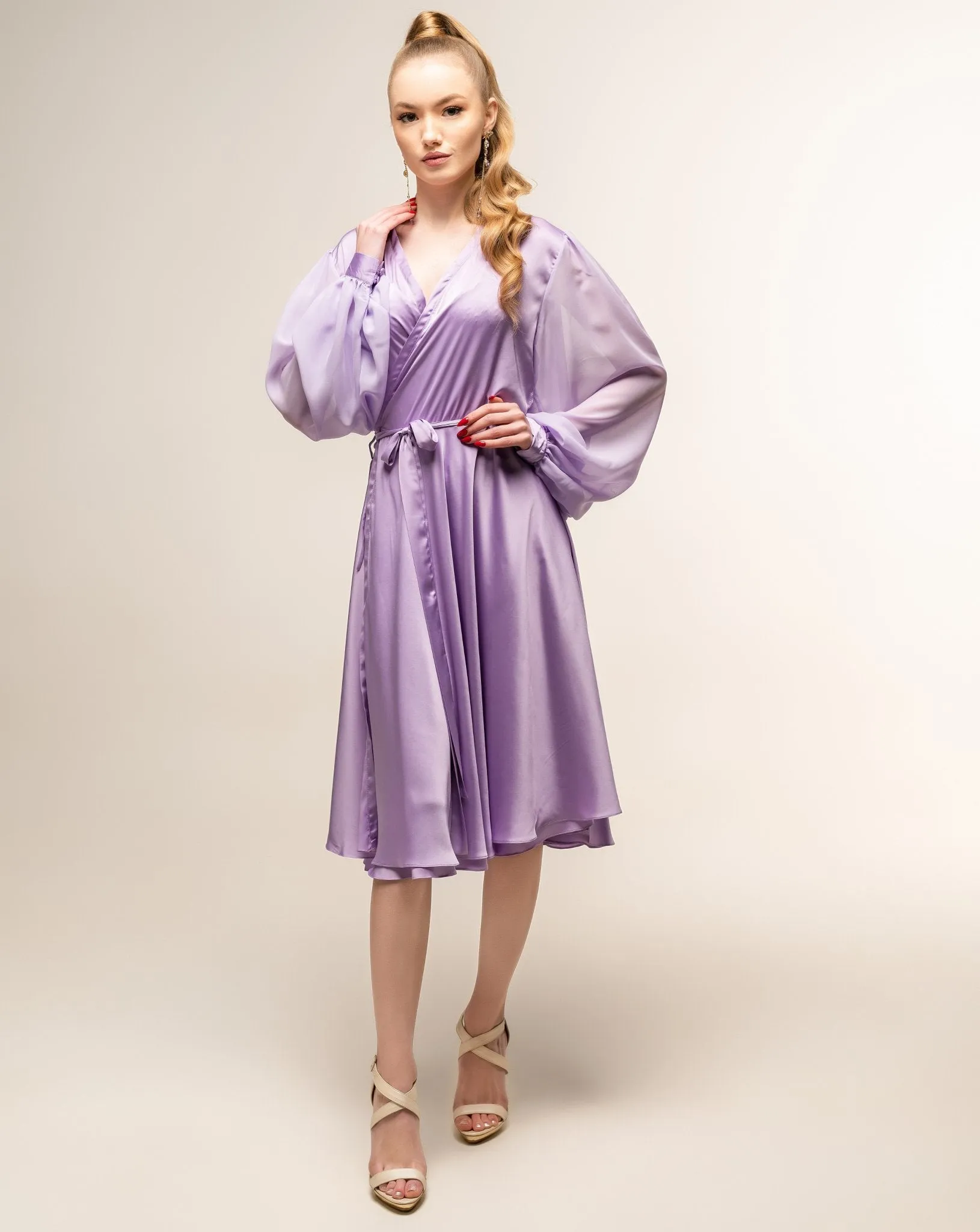 Classic Lilac Wrap Dress Long Sleeve