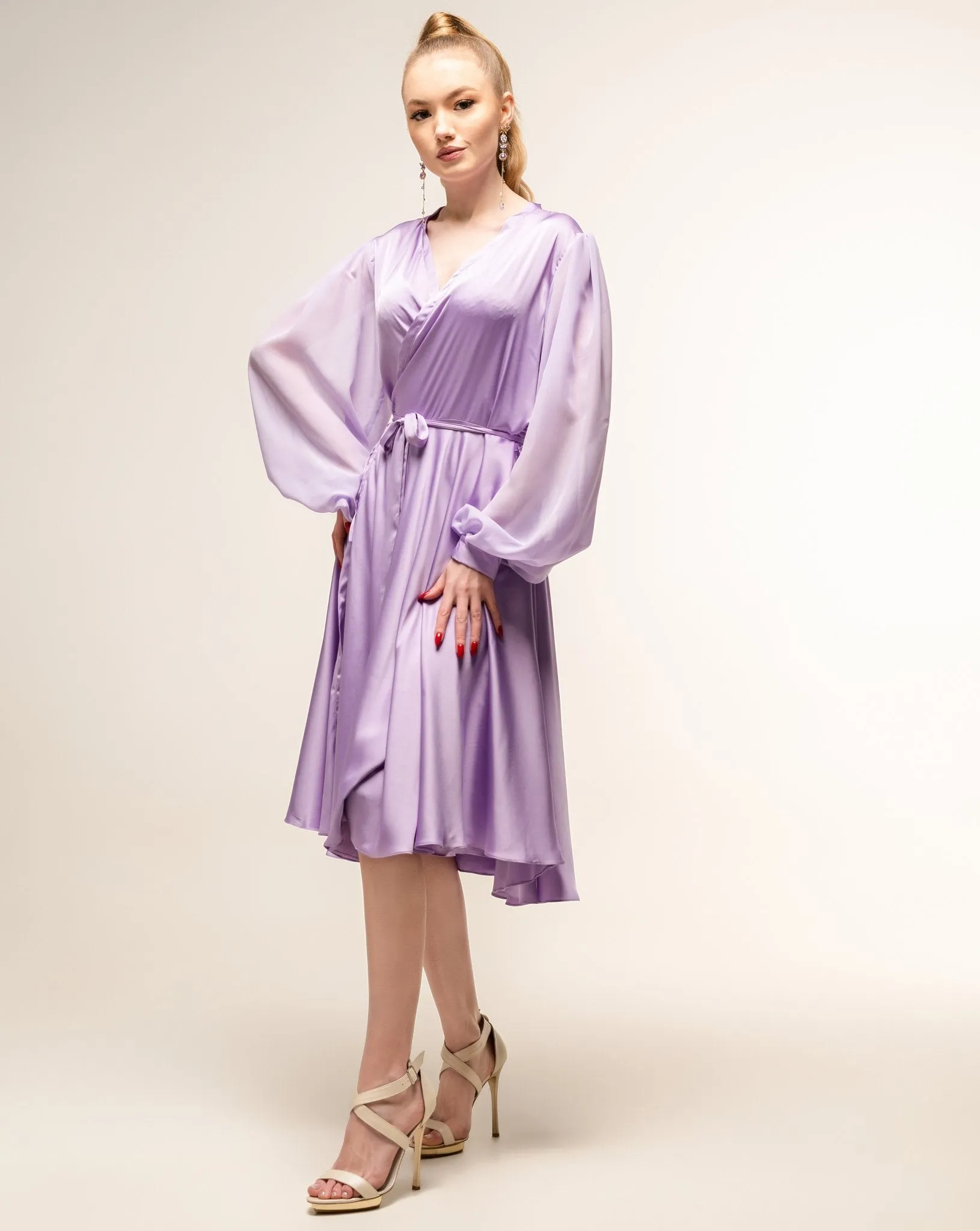 Classic Lilac Wrap Dress Long Sleeve