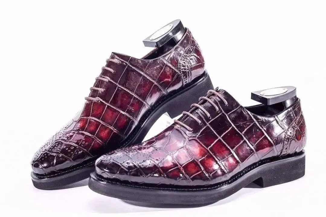 Crocodile Shoes Brouge Shoes ,Crocodile Leather Lace-Up Shoes