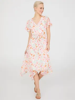 Floral Print Chiffon Handkerchief Hem Dress