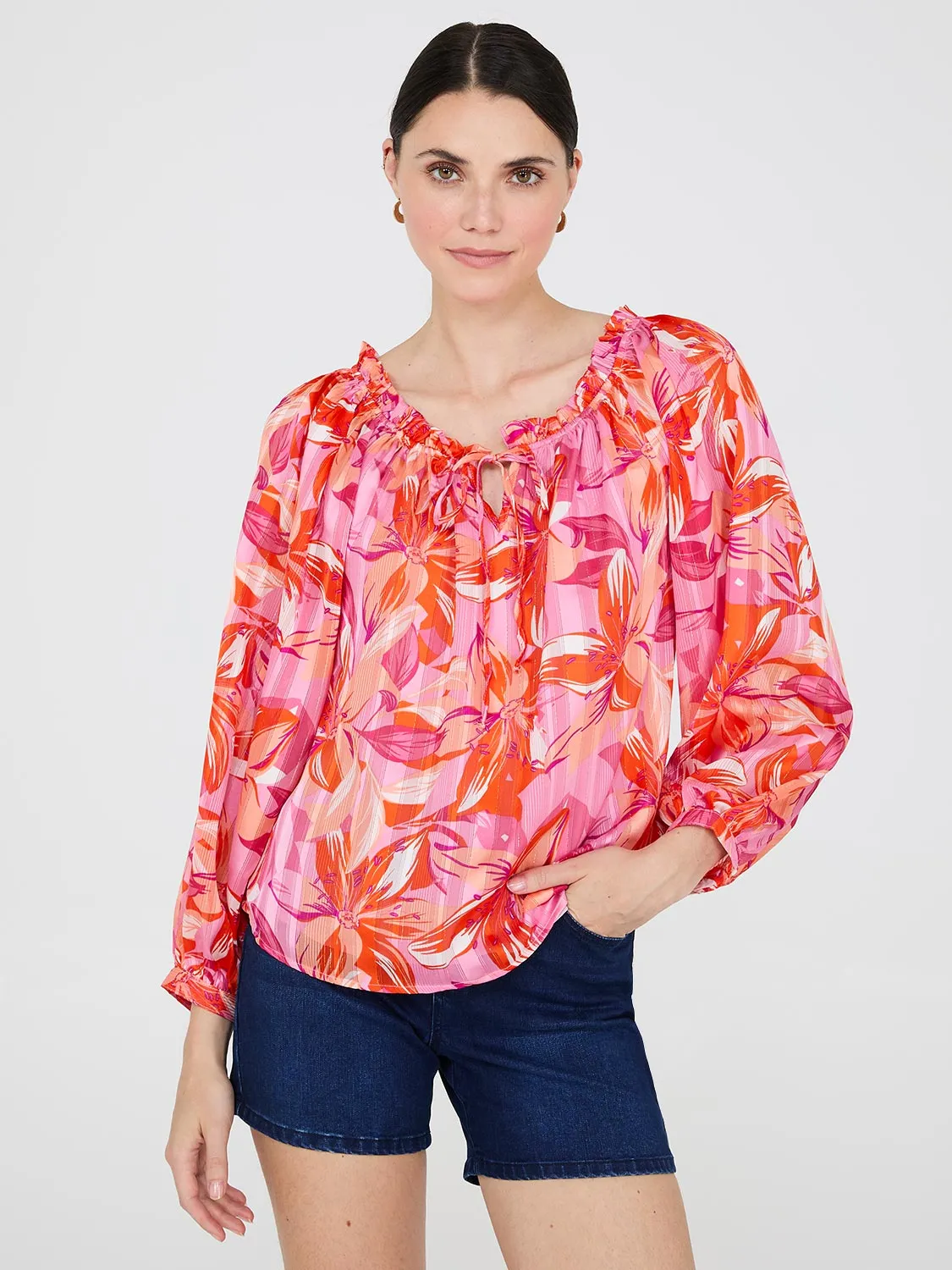 Floral Print Chiffon Off-The-Shoulder Blouse