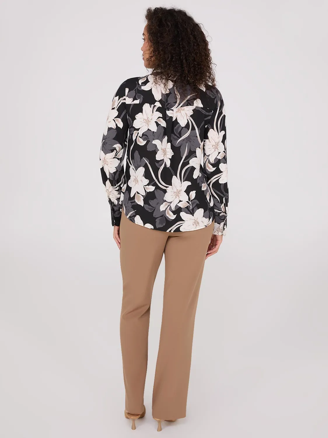 Floral Print Crepe Chiffon Button-Front Blouse