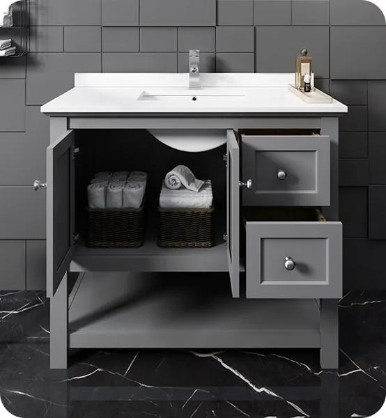 Fresca Manchester 42 Gray Traditional Bathroom Cabinet w/ Top & Sink | FCB2340GR-CWH-U