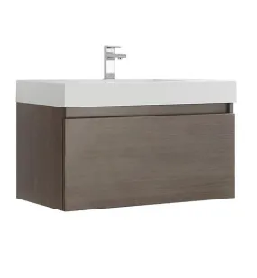 Fresca Mezzo 36 Gray Oak Wall Hung Modern Bathroom Cabinet w/ Integrated Sink | FCB8008GO-I