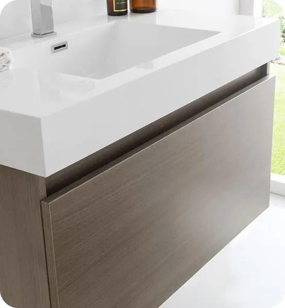 Fresca Mezzo 36 Gray Oak Wall Hung Modern Bathroom Cabinet w/ Integrated Sink | FCB8008GO-I