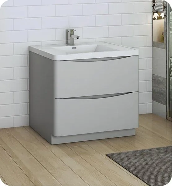 Fresca Tuscany 36 Glossy Gray Free Standing Modern Bathroom Cabinet w/ Integrated Sink | FCB9136GRG-I