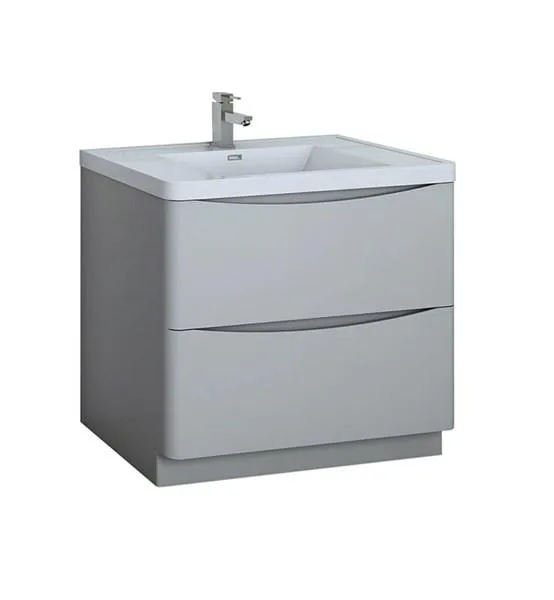 Fresca Tuscany 36 Glossy Gray Free Standing Modern Bathroom Cabinet w/ Integrated Sink | FCB9136GRG-I