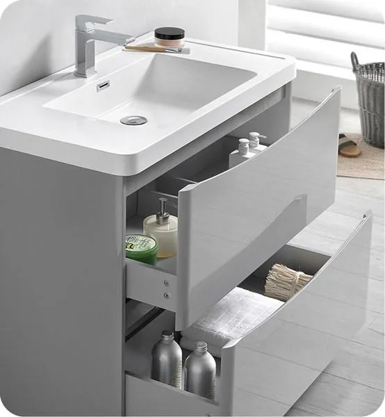 Fresca Tuscany 36 Glossy Gray Free Standing Modern Bathroom Cabinet w/ Integrated Sink | FCB9136GRG-I