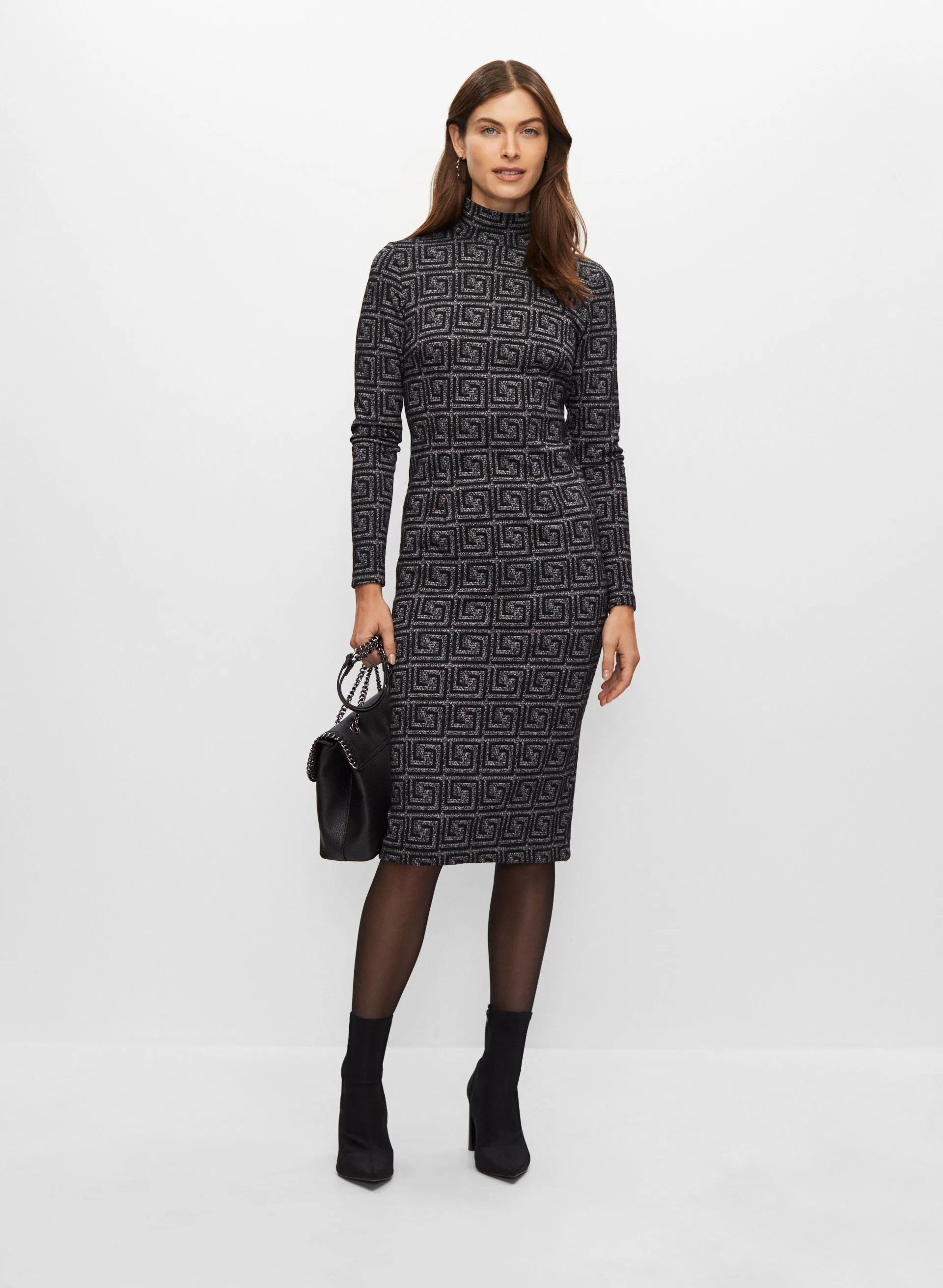 Geometric Jacquard Knit Midi Dress