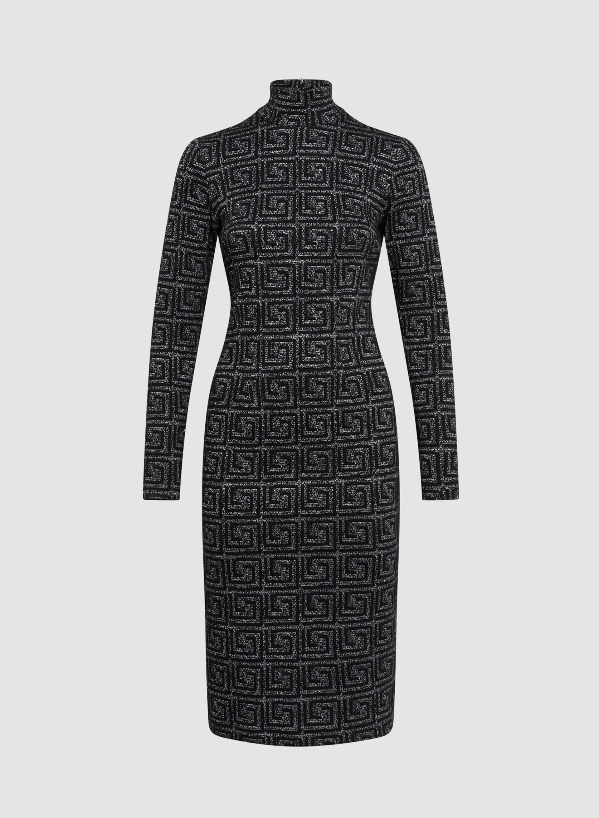 Geometric Jacquard Knit Midi Dress