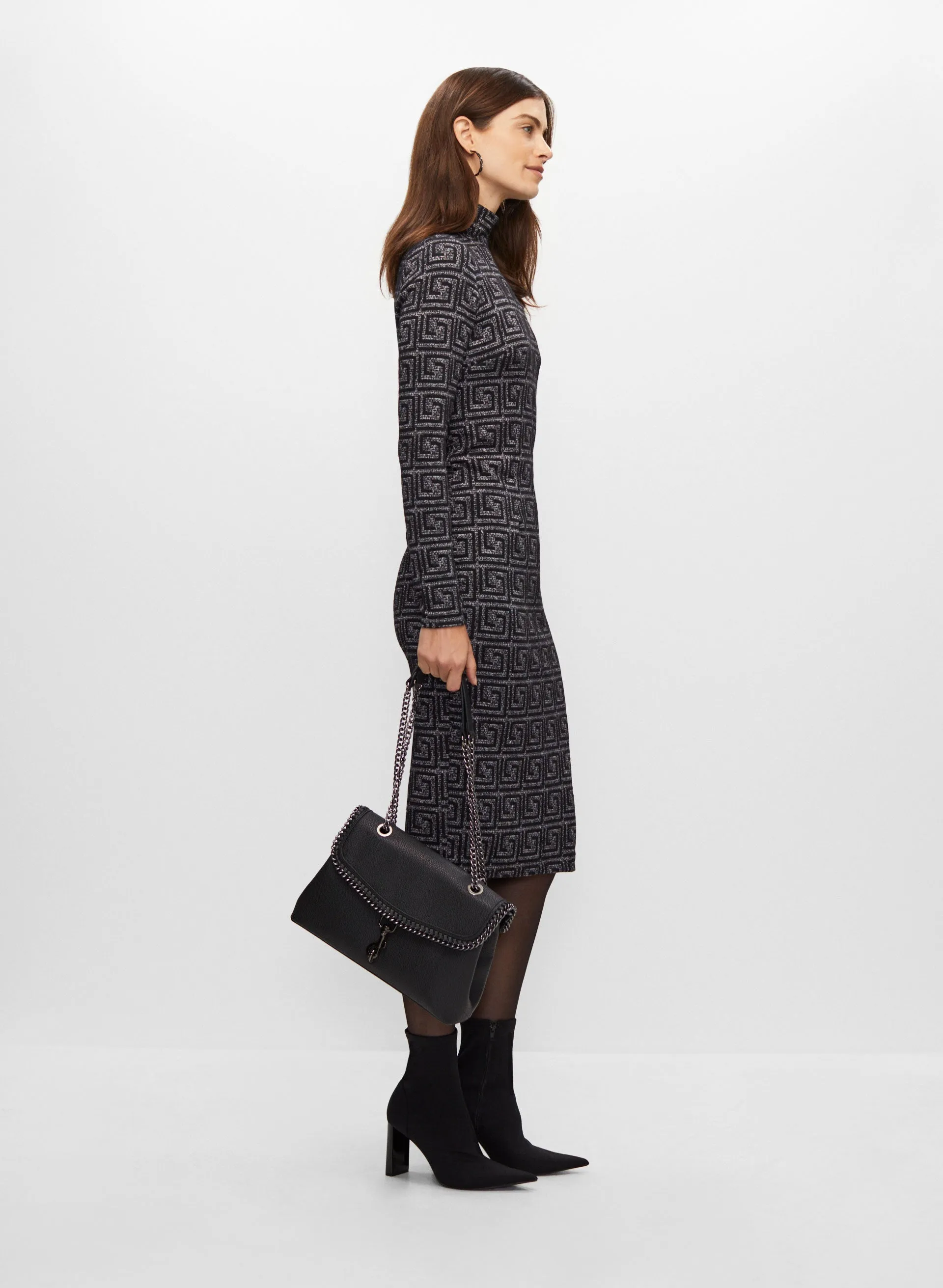 Geometric Jacquard Knit Midi Dress