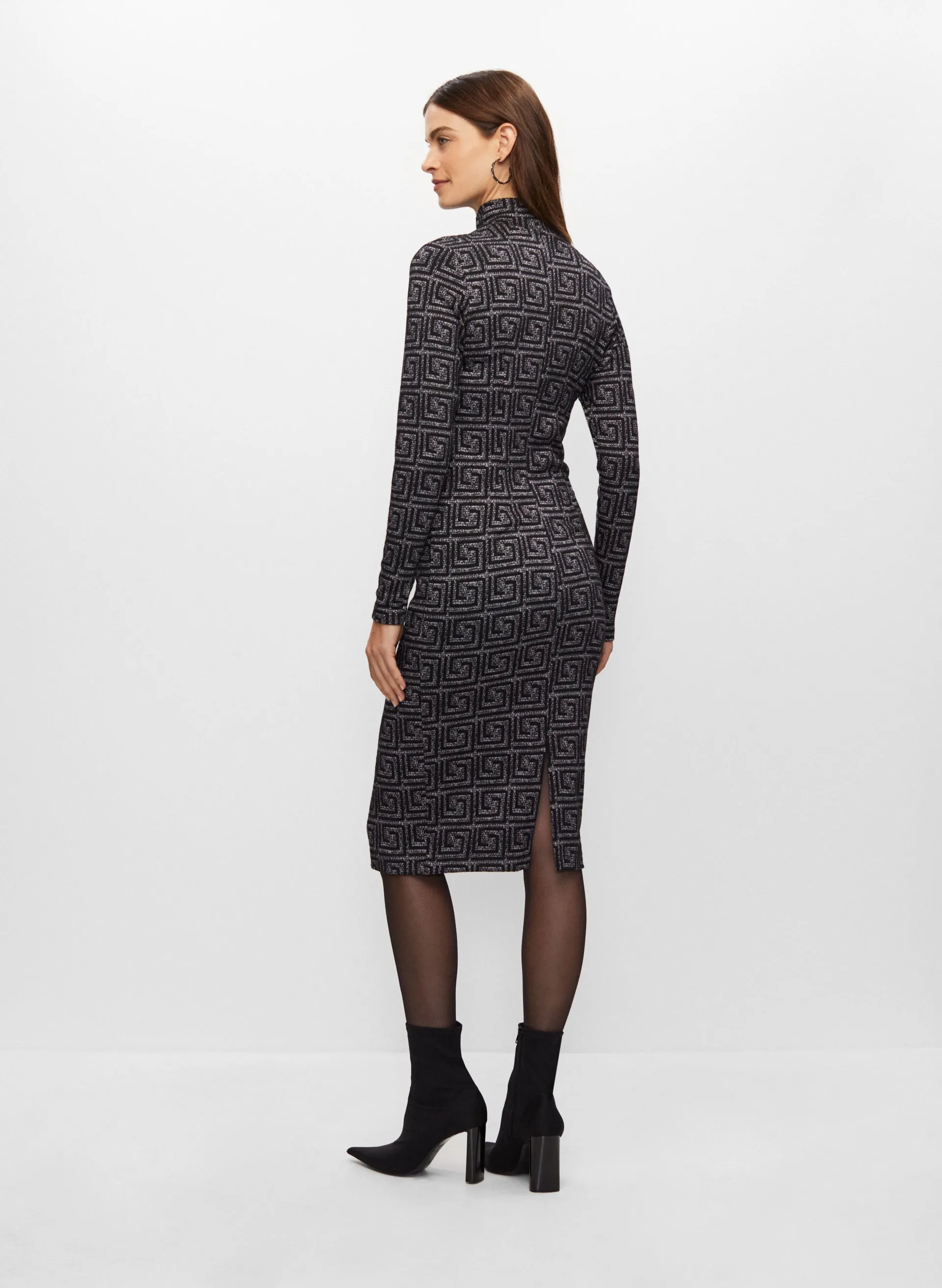 Geometric Jacquard Knit Midi Dress