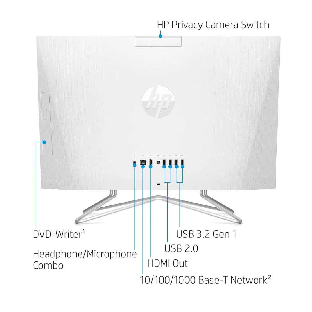 HP All in One 24-Cb1023nh-6V337EA-TOUCH, Core i5-1235U -12 Gen, RAM 8GB, 512GB SSD NVMe, Intel Iris Xe, 24 FHD IPS Touch Screen, KB SET, White