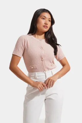 Jacquard Button Down Knit Top with Faux Pocket Detail